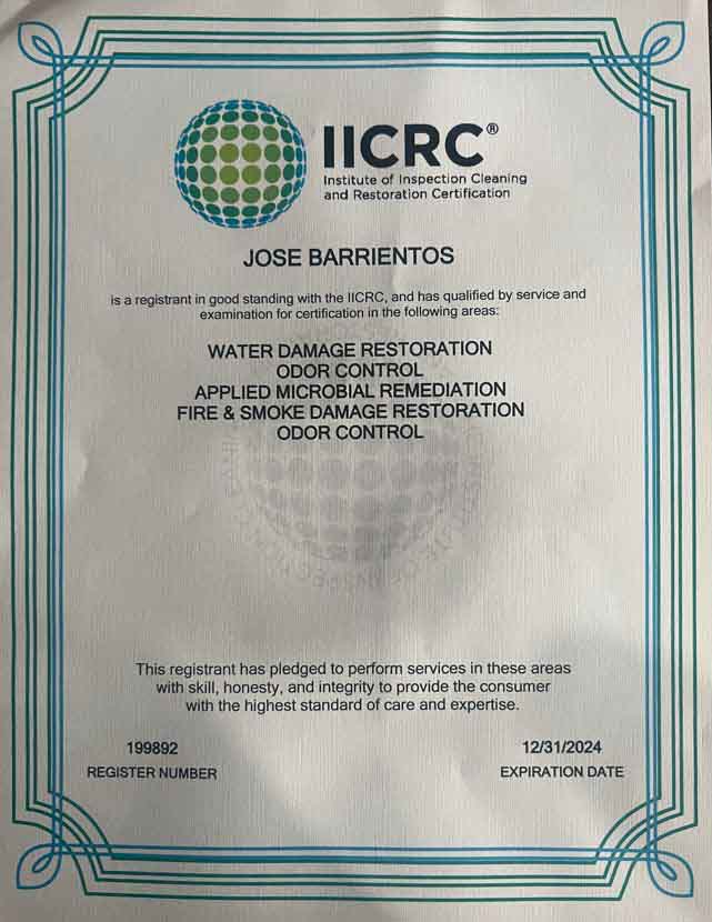 Jose Barrientos IICRC License